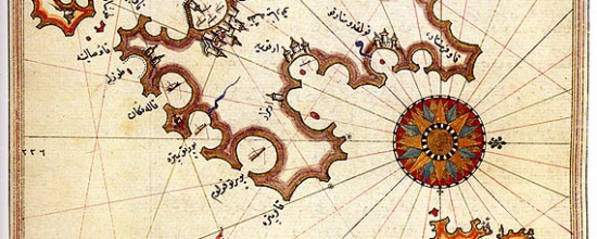 Majorca_and_Minorca_by_Piri_Reis The Spanish islands of Majorca and Minorca, Kitab-ı Bahriye (Book of Navigation) 1521-1525 by Piri Reis.